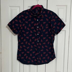 J. Crew Factory Navy Short-Sleeve Button-Down with Red Lobster Print